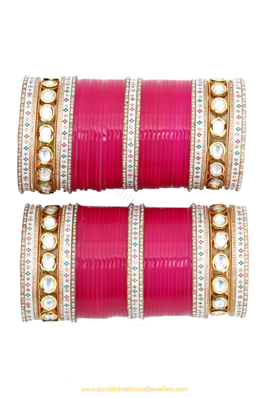 Peach Traditional Kundan Dotted Bridal Chura retailer By Punjabi Traditional Jewellery